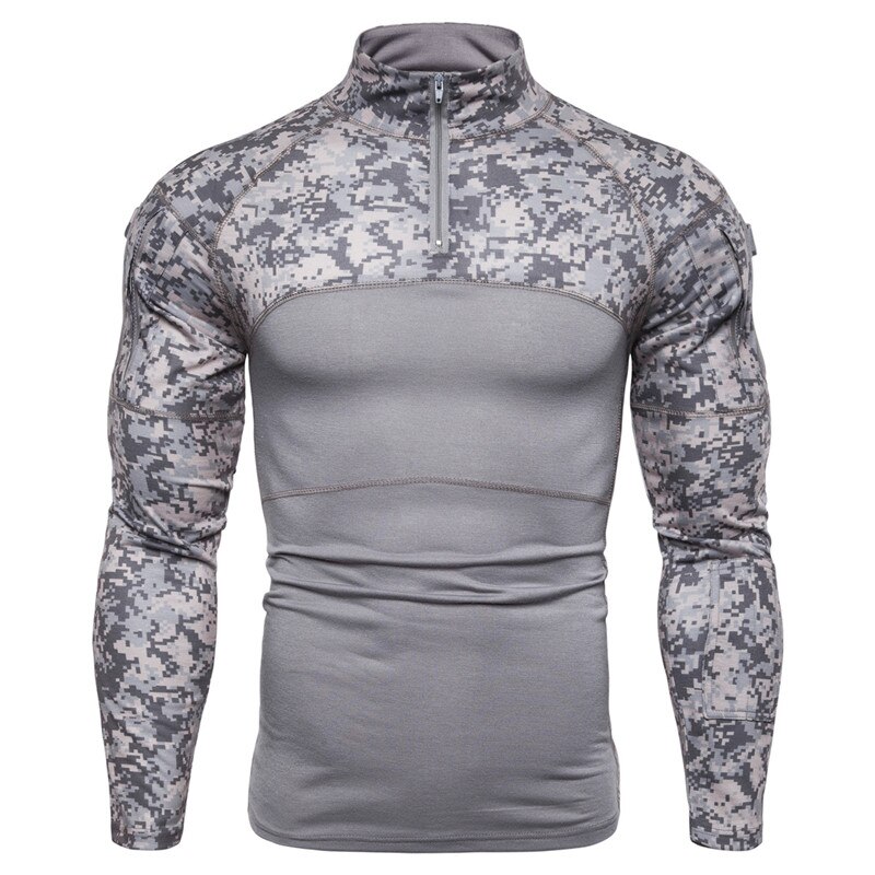 Training Anzug Plus Größe Camouflage Lange-ärmeln T-shirt Muskel Mann Outdoor Fitness Stretch Strumpfhosen Gym Kleidung Bodybuilding: GRAY / XXL
