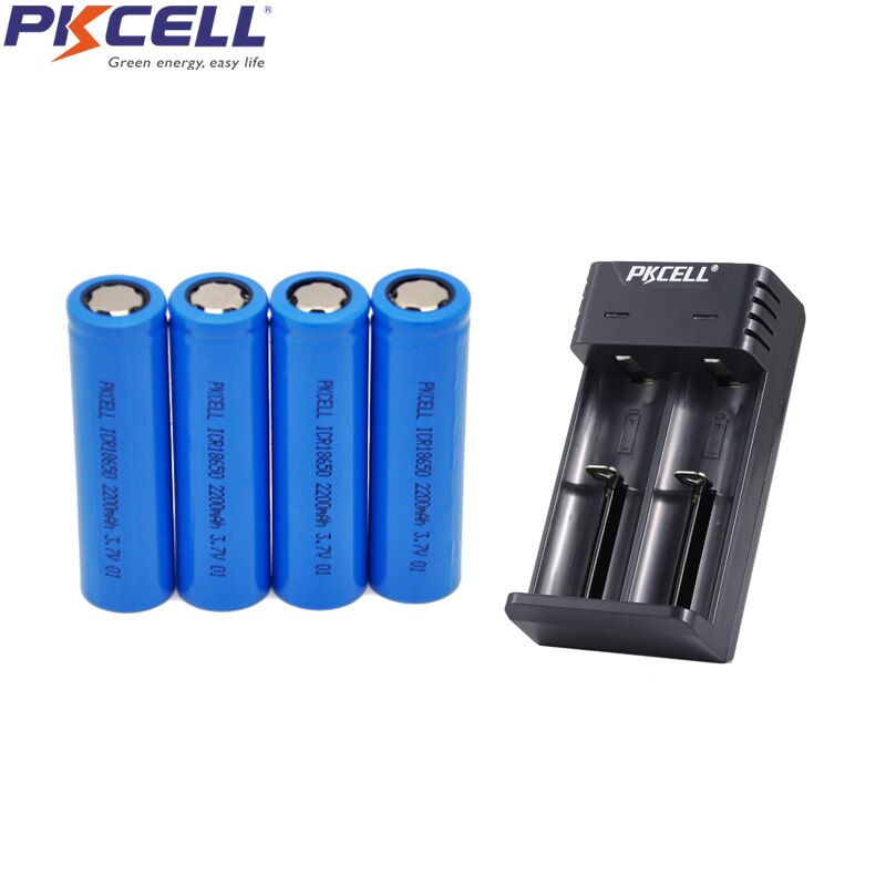 PKCELL ICR18650 3.7v li-ion Lithium Rechargeable Battery and charger for 18650 26650 21700 18350 AA AAA 3.7V lithium battery: 4PC with 8221