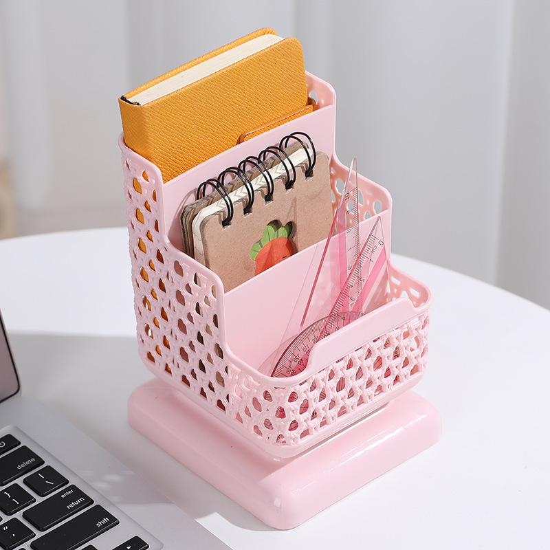 Large Capacity Cute Pen Holder Desk Accessories Pencil Solid Storage Box Desktop Organizer Stand Case School Office Stationery: Pink