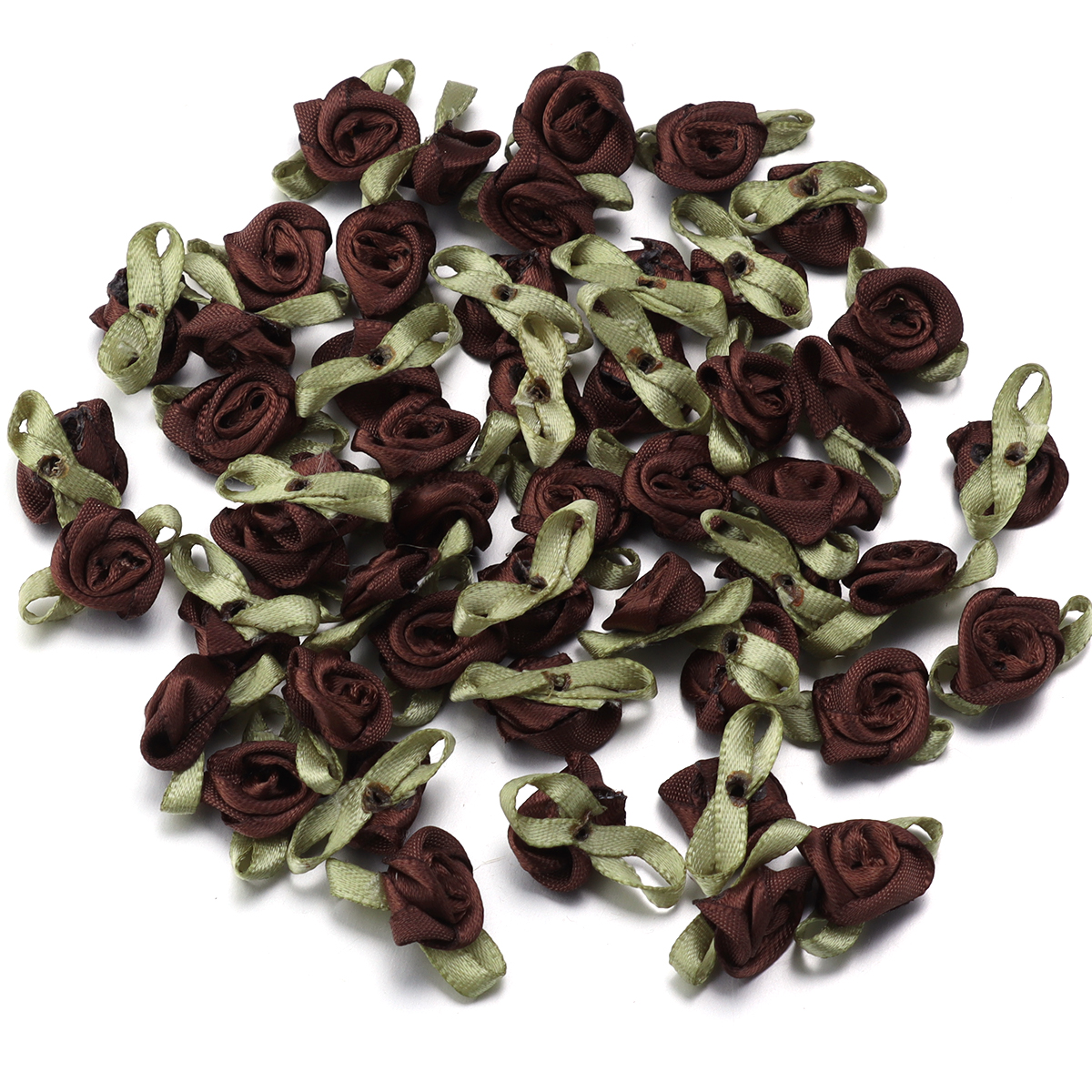 Cinta de satén para manualidades, 50 piezas, brotes de rosas de 1,5x2,5 cm, flores con hojas verdes para álbumes de recortes, sombreros, prendas de vestir, suministros de decoración de boda: Latón envejecido