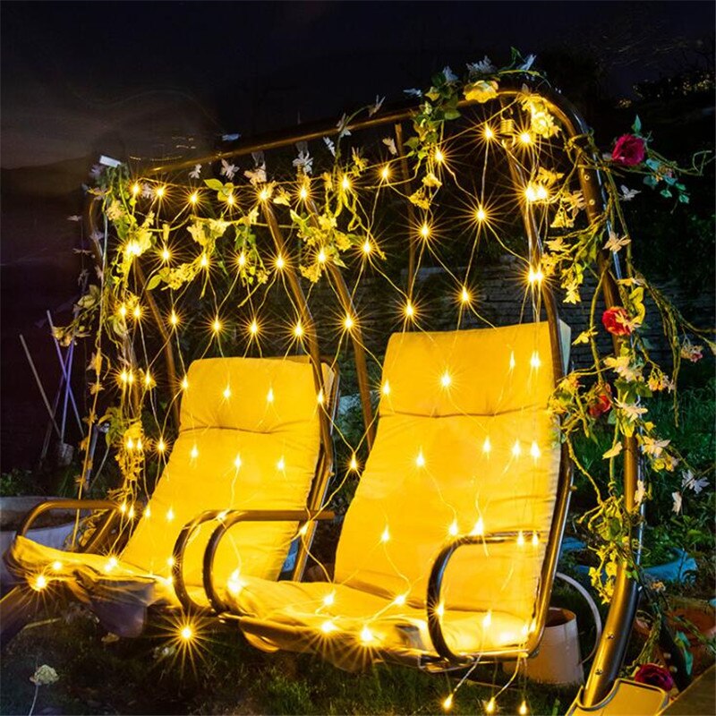1.1*1.1m led nett solenergi lys bryllup jul fe string lys utendørs vanntett fest dekor mesh lys