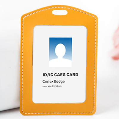 Price Soft PU Leather ID Card Holder Horizontal/Vertical Without Lanyard, for Students/Business/Staff,: V Orange