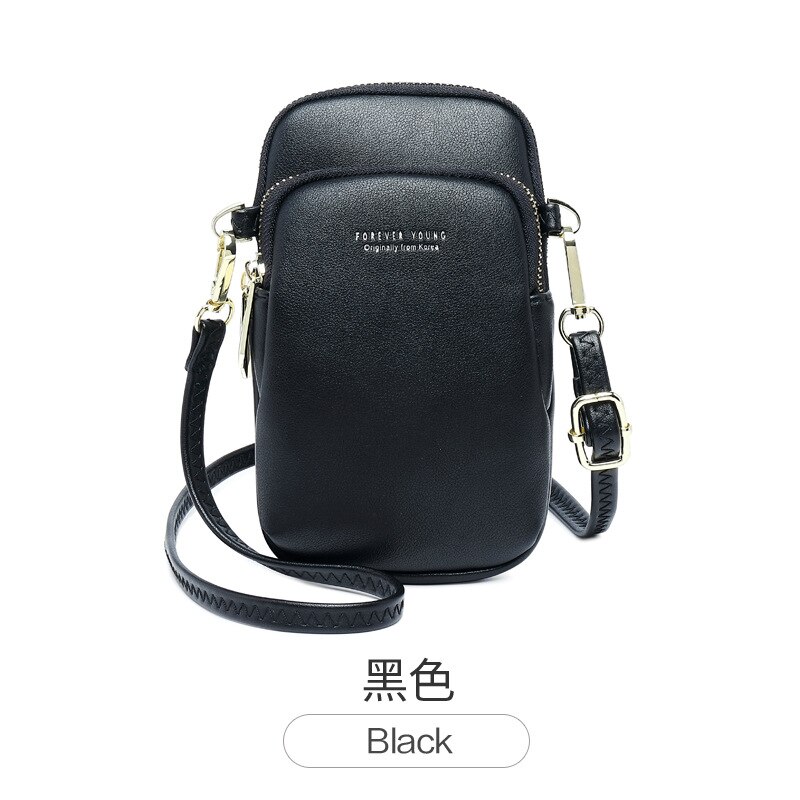 Kleine Frauen Taschen PU Leder Messenger Bag Umhängetasche Handy Schulter Tasche Mini Schulter Tasche Weibliche Geldbörse Bolso Pujer: black