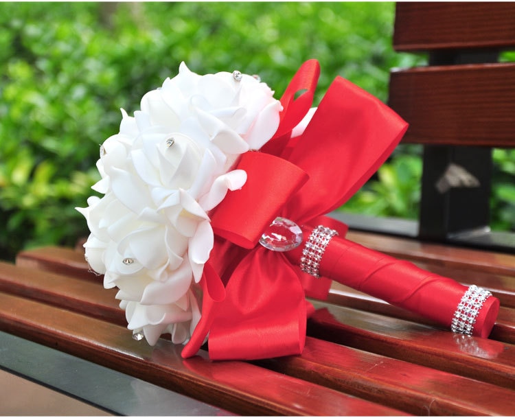 AYiCuthia Romantische Bruiloft Boeket Bruid Bruidsmeisje Bruiloft Decoratie Foam Bloemen Rose Bruidsboeket White Satin Holding S30
