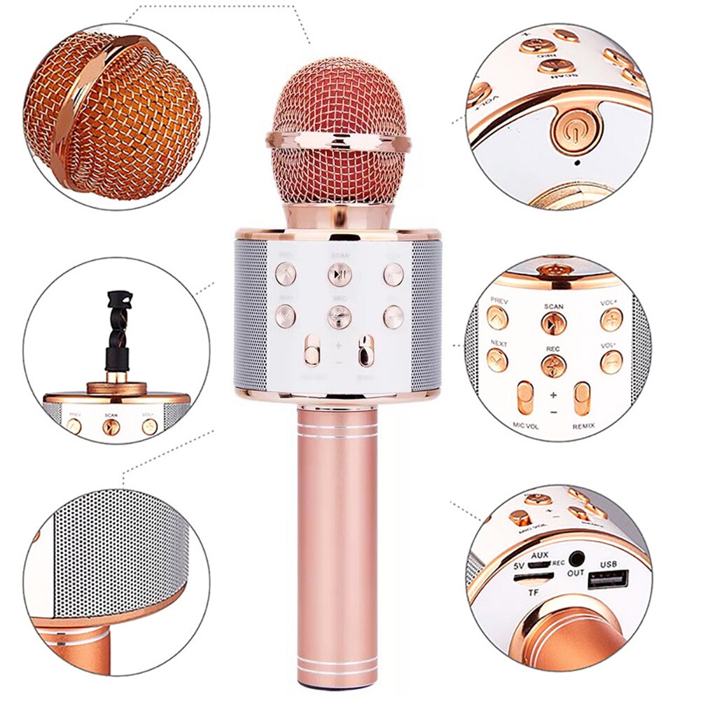 Bluetooth-compatible Wireless Speaker Handheld Microphone Karaoke Mic Music Player Singing Recorder KTV Microphone