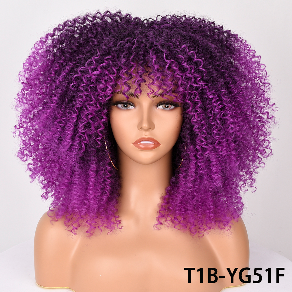 Pelucas rubias de pelo corto para mujeres negras, Afro, rizado, flequillo, Cosplay, Lolita, sintético, Marrón Natural, mezclado: 1B/27HL