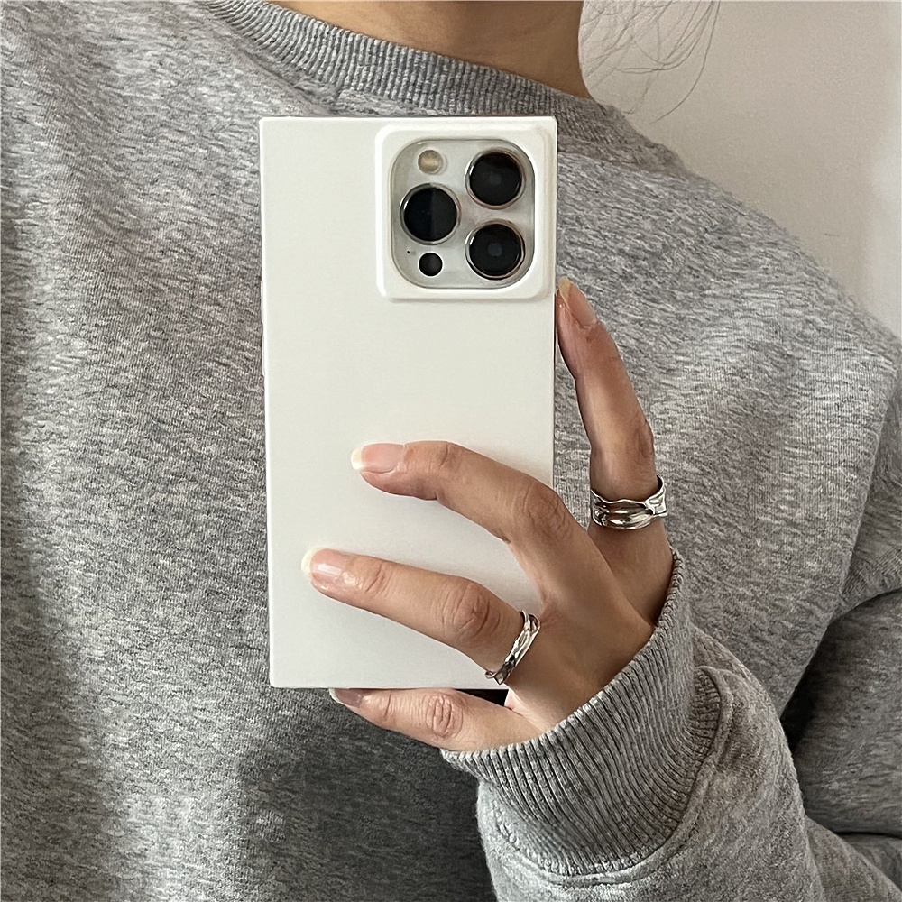 Funda de teléfono con marco cuadrado de lujo para iPhone, cubierta trasera suave, protección de cámara, , minimalista, Simple, UniSex, 15, 14, 13 Pro Max