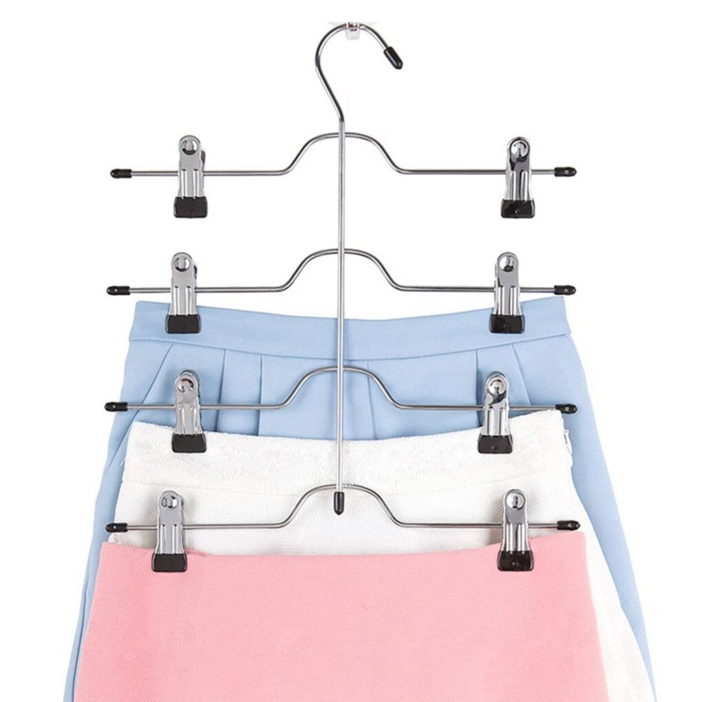 Multi-Functional Skirt Hanger 4 Tier Pants Holder Clip Steel Adjustable Space Saving Trousers Hanging Rack Clothes Storage Rack