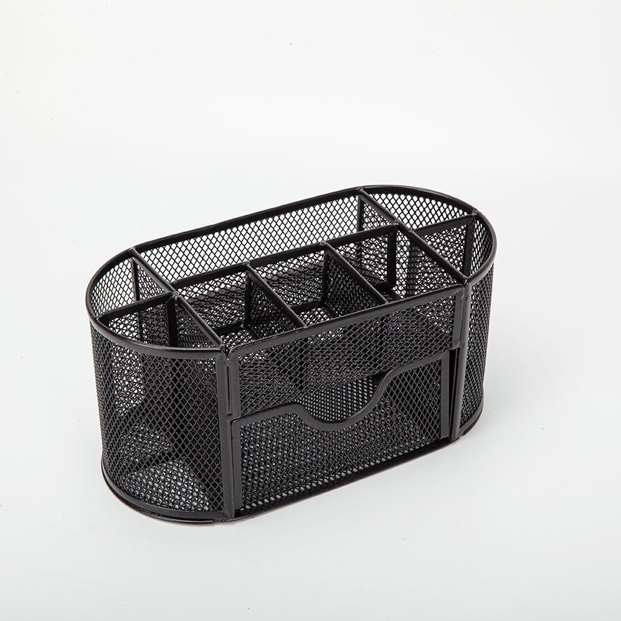 Metal Mesh Desk Organizer Desktop Office Organizer Storage Holder Desktop Pencil Pen Sundries Badge Box Stationery Supplies: black 9 grids