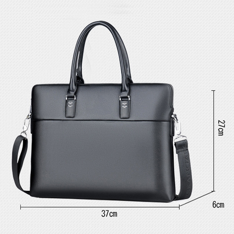 Men's Leather Briefcase - 14" Laptop Office Bag with Shoulder Strap, Waterproof Business Messenger Bag