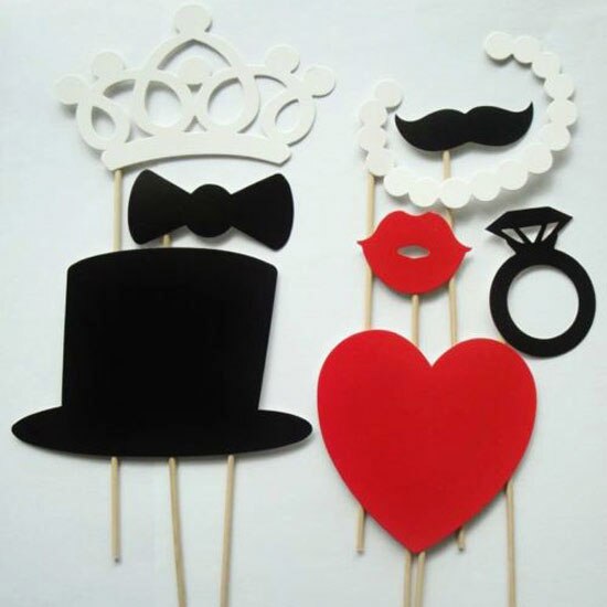 10 tassen wedding party phto booth props gunsten van 8 stks/zak papier kroon verjaardag hoed rood hart props levert
