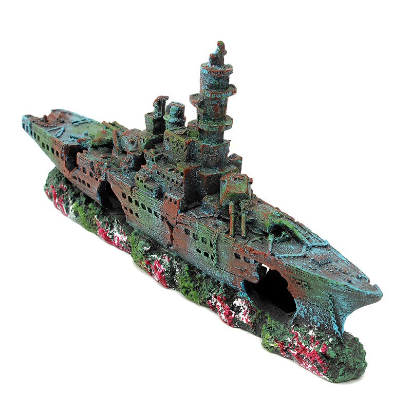 Resin Aquarium Wreck Boat Decoration Navy War Liberty Destroyer Vessel Wreck Fish Tank Sunk Boat Crafts Ornament