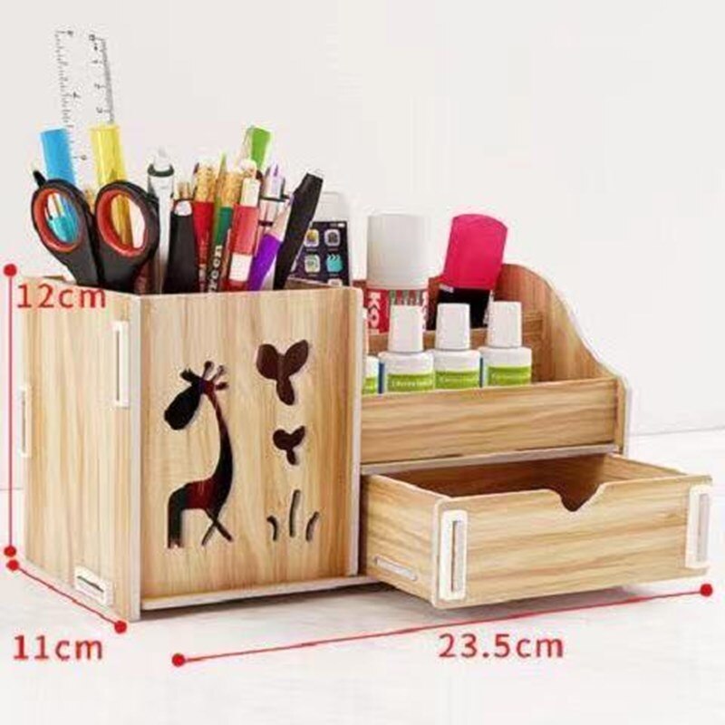 DIY desktop storage box pen holder desktop learning pen holder office desk organizer storage rack supplies wood
