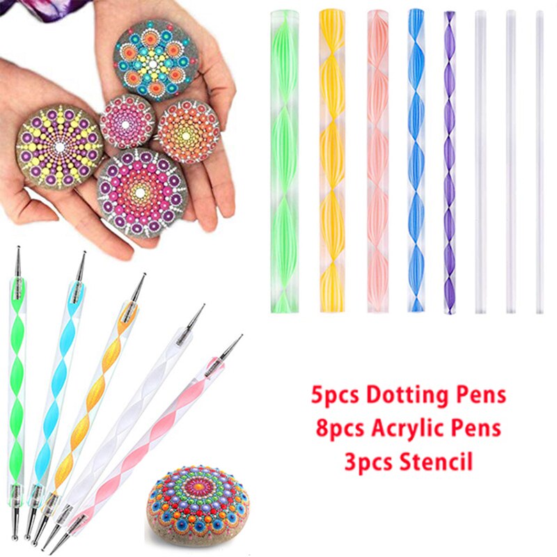 Mandala Dotting Tools Set DIY Stone Painting Tools for Painting Rock Stones Drawing Stencil Template Brush Art Craft Tool: 16pcs