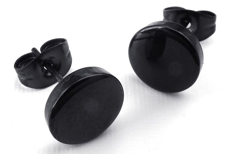 Sieraden Mannen Oorbellen, Cirkel Oorstekers, 2 Stuks (1 Paar), Roestvrij Staal, Zwart: Black2