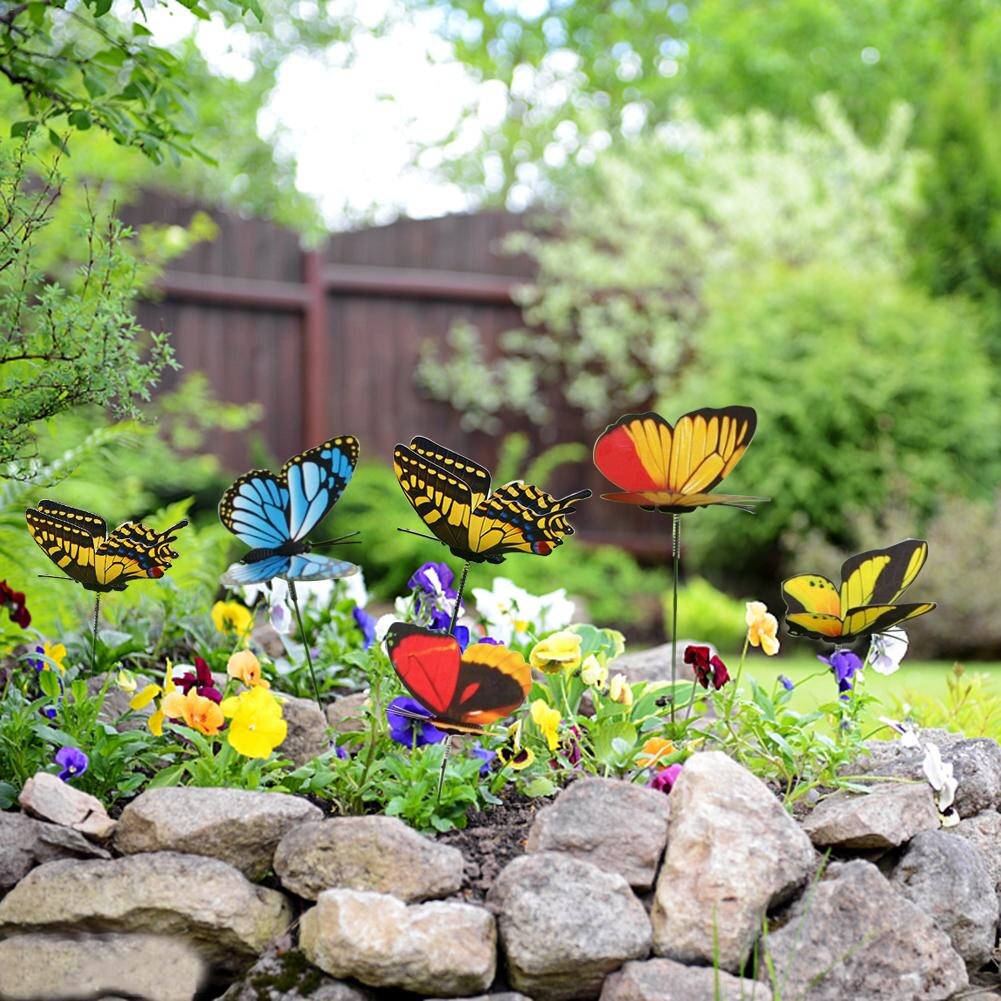 25 stücke Bunte 3D Doppel Schicht Schmetterling Auf Stöcke Heimat Hof Rasen Blumentopf Pflanze Dekoration Garten Ornament DIY Rasen Handwerk