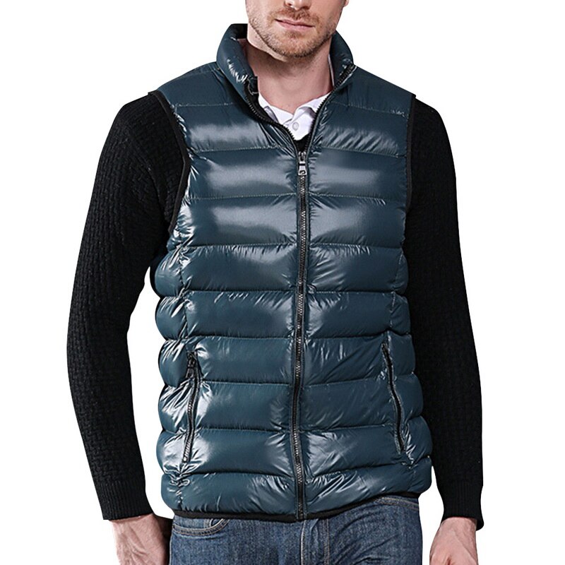 Winter Mannen Eendendons Vest Ultralight Mouwloos Vest Jas Mode Stand Kraag Mannen Grote Maat Losse Vest: Dark Green / 5XL