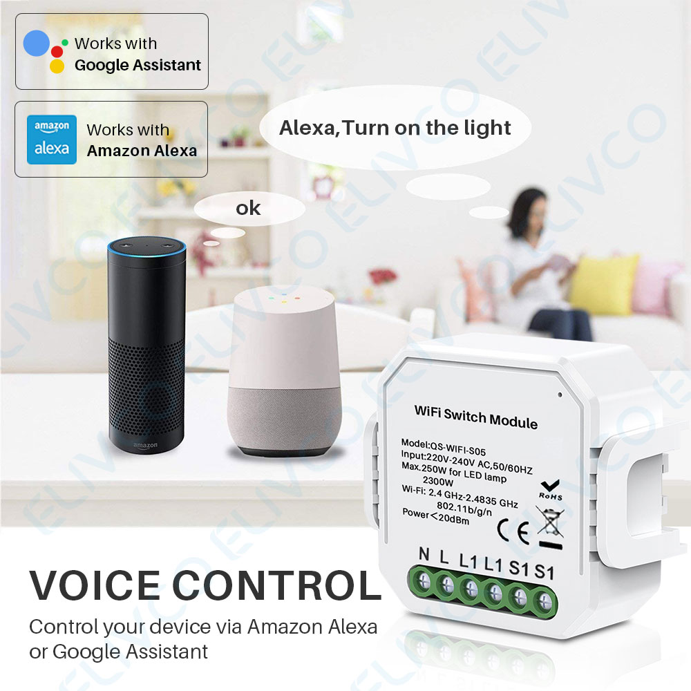 Wifi Smart Switch Module 1 Gang/2 Gang Two Way 10A 2300W Tuya Smart Leven App Afstandsbediening groep Controle Timer Werkt Met Alexa