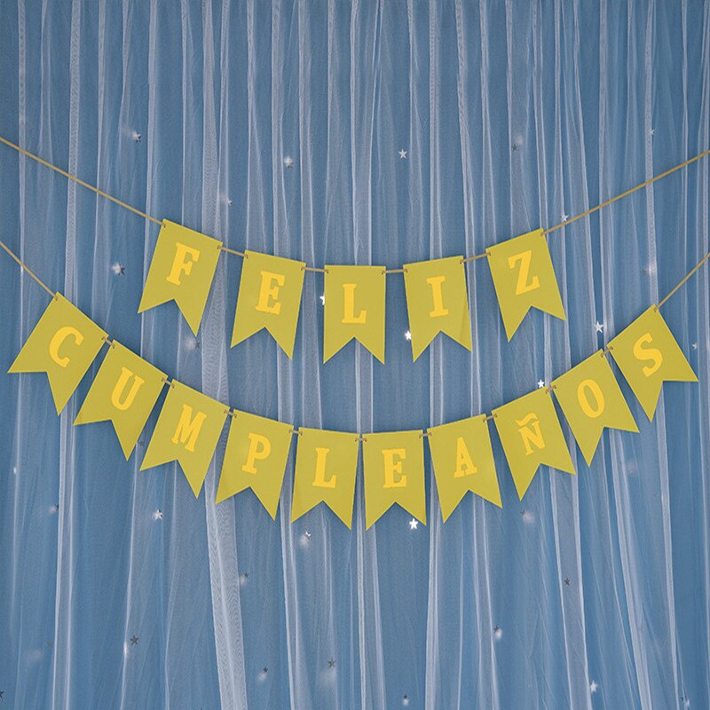 Tillykke med fødselsdagen papir krans spansk sprog bannere flag tillykke med fødselsdagen fest indretning levering baby shower dekoration forsyninger: Gul 1