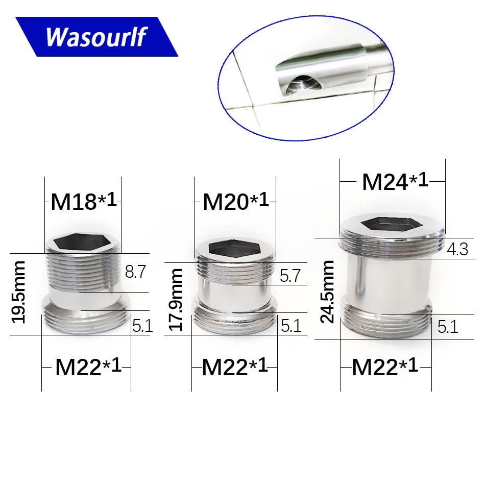 Wasourlf adapter  m18 m20 m22 udvendigt gevindoverførsel  m22 udvendigt gevind messingstik badeværelse køkkenhane tud tilbehør