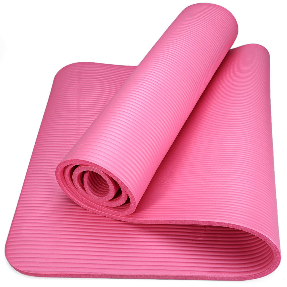TPE Yoga Mat - 183x61x10mm - Position Line - Non-Slip - Beginner Friendly - Fitness Gym: Pink