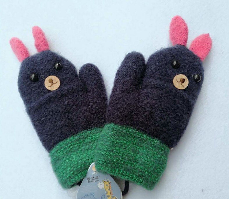 Para 2-4y alta qualidade winte bebê crianças luvas de malha inverno caixa coelho pacote das crianças dedos luvas quentes 2018