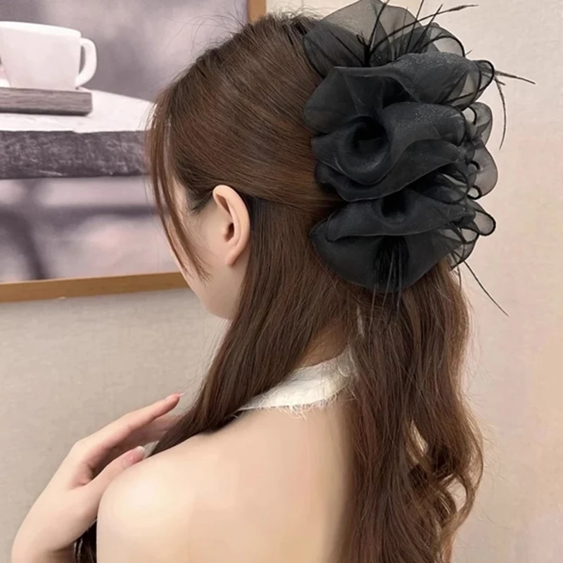 Mesh Bow Grip Clip Women Girls Sweet Black Large Hair Clip Shopping Wedding Daily Hair Claws Hair Accessories