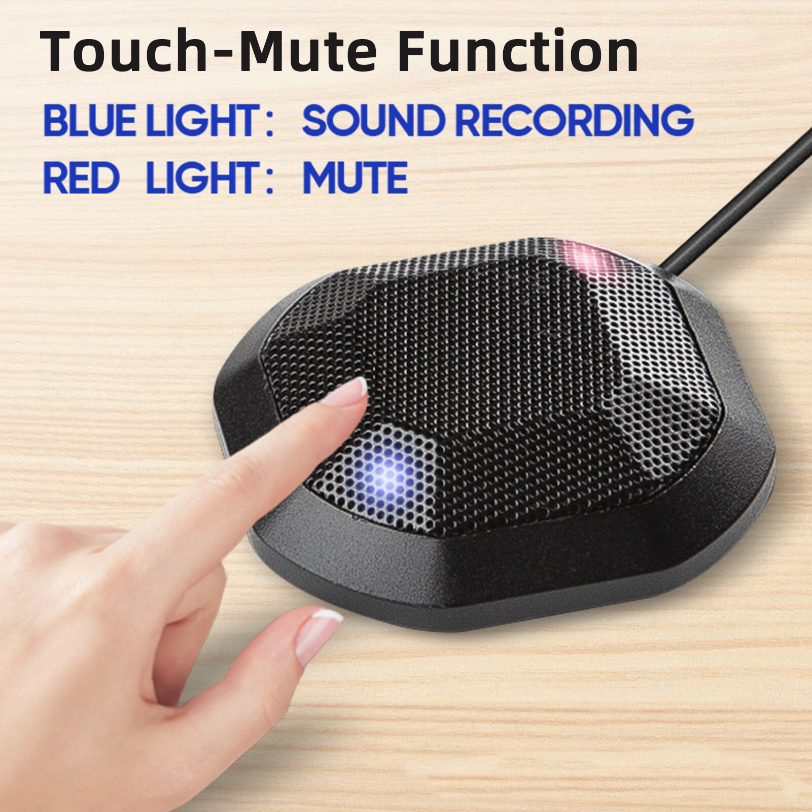 USB Conference Microphone 360° Omnidirectional Condenser Computer PC Mic Touch Mute Plug and Play Compatible with Windows MacOS