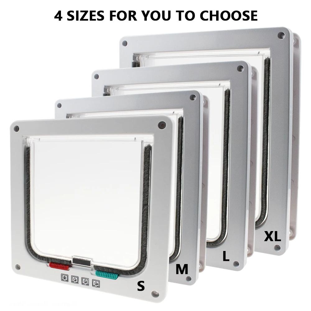 Flap Door Cats with 4 Way Security Lock Flap Door for Small Dogs Cats Kitten Plastic Small Pet Gate Door Kit Home Cat Flap Doors