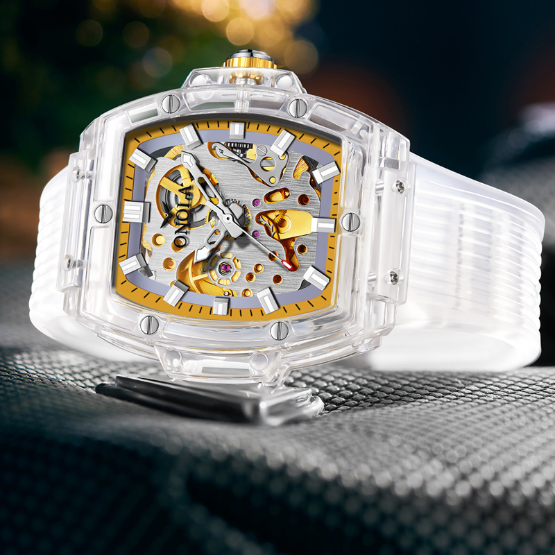 Luxe Herenhorloge Onola Plastic Transparante Holle Volautomatische Mechanische Horloges Heren Waterdichte Klok