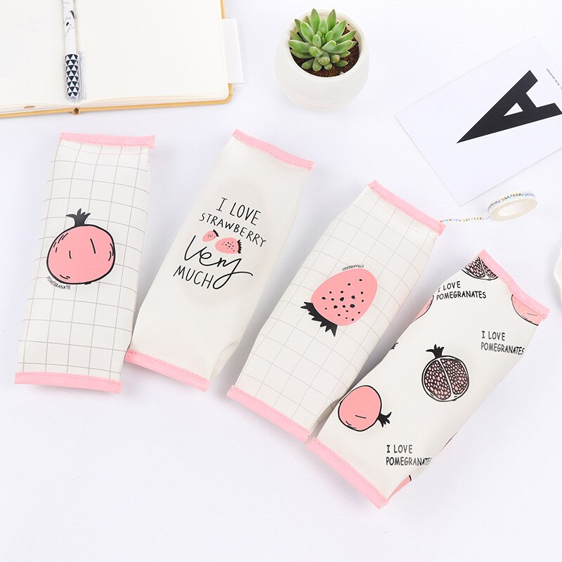 Estuche escolar de Granada y fresa para lápices, bolsa bonita de cuero Pu para bolígrafos, papelería Kawaii, suministros escolares de oficina, Zakka