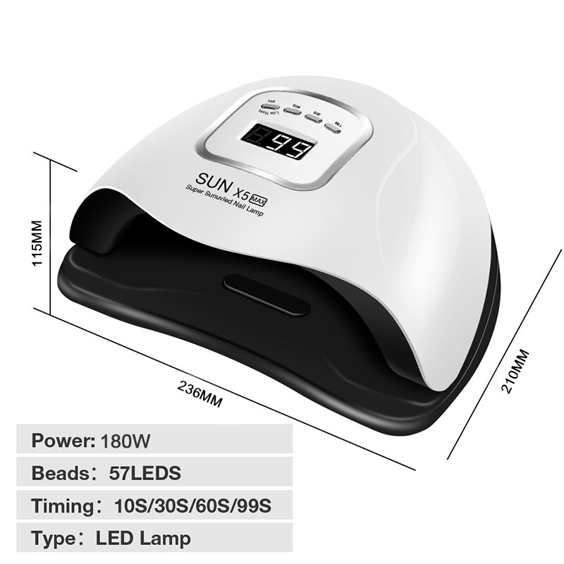 Lámpara de uñas LED UV , alta potencia, 180W, para manicura, hielo, 10S, secado rápido, esmalte de Gel,