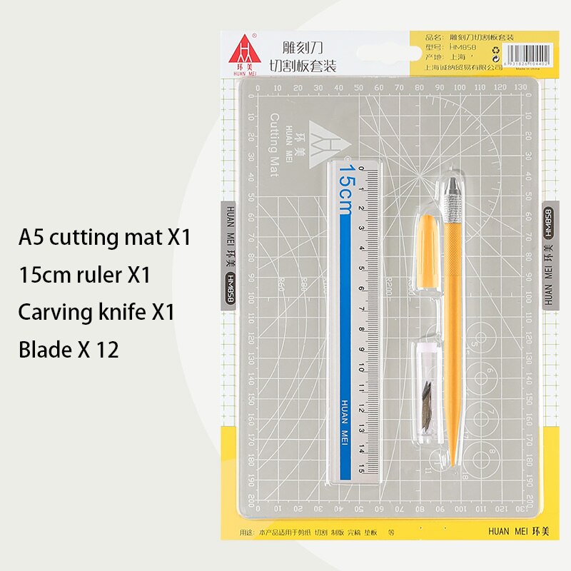A5 Schneiden Matte Set Cut Pad Aluminium Lineal Carving Messer Ersatz Klinge Gravur Stift Messer Tool Set DIY Aufkleber Washitape werkzeuge: A5 grey suit