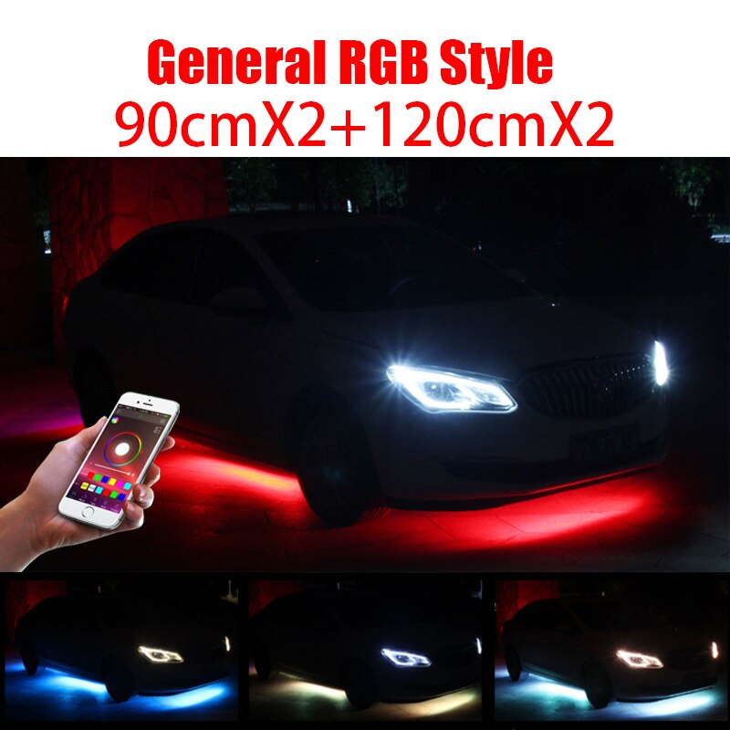 Bil underglød neon accent led strip lys app kontrol rgb auto udvendig undervogn dekorativ ambient atmosfære lampe: Normal 90 x 2-120 x 2