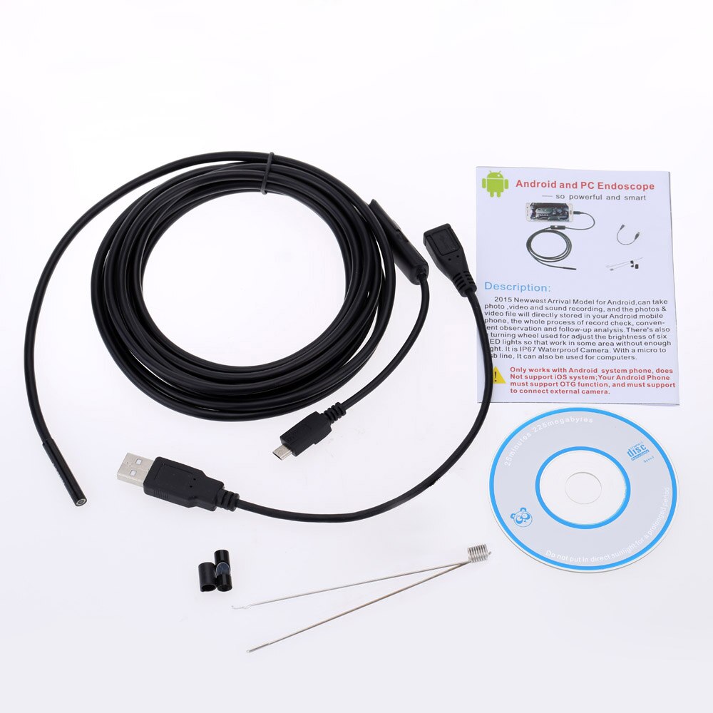 KKmoon 5.5mm 3.5m Mini Digital USB Endoscope Inspection Camera Adjustable Brightness for Android Phones PC