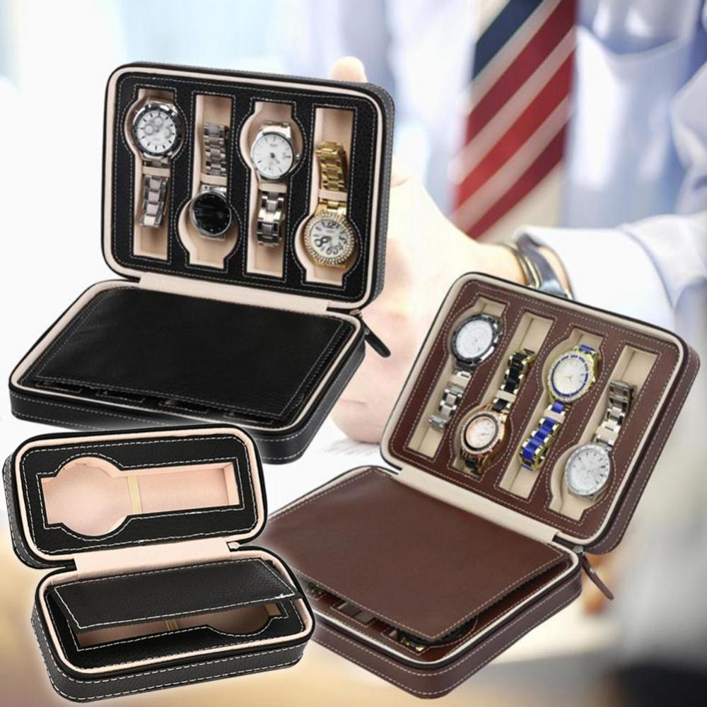 2/4/8 Grid Watch Jewelry Storage Box Faux Leather Zipper Multi-Functional Organizer Display Case Portable Watch Organizer