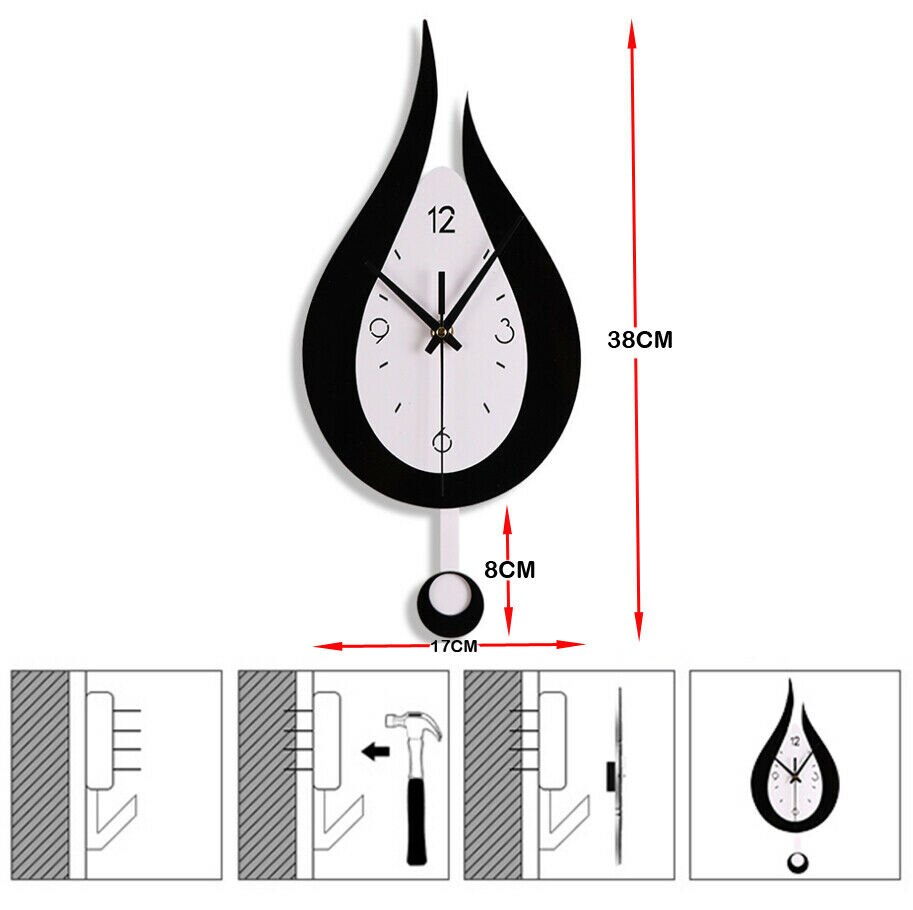 DIY Water Swingable Large Wall Clocks Modern Silent Punch-free Quartz Wall Stickers Clock Home Decor