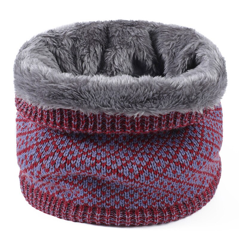 Winter Warm Plaid Thick Elastic Knitted Snood Scarf Ring Women Men Faux Fur Neck Tube Warmer Scarves Mufflers Collar: Red
