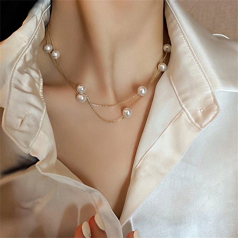 FNIO Y2K-collar con cuentas de flores para mujer, gargantilla de perlas cortas de colores bohemios, joyería femenina: Chapado en oro antiguo