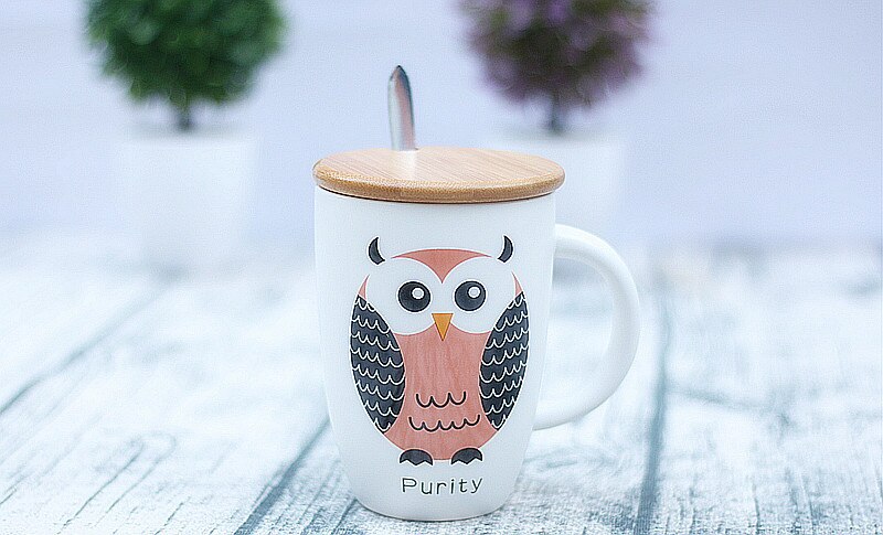 400ml Gufo modello tazza tazza con coperchio cucchiaio, tazze da tè in ceramica tazze di Colore parete interna di una coppia di Caffè tazze tazza di latte Articoli E Attrezzature Per Acqua, Caffè, Tè: 01