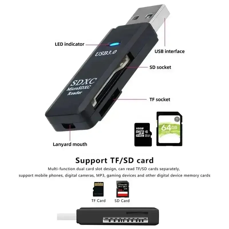 2 In1 USB 3.0/2.0 Card Reader Micro TF Card Reader USB Adapter High Speed Cardreader SD Memory Card For PC Laptop Accessories