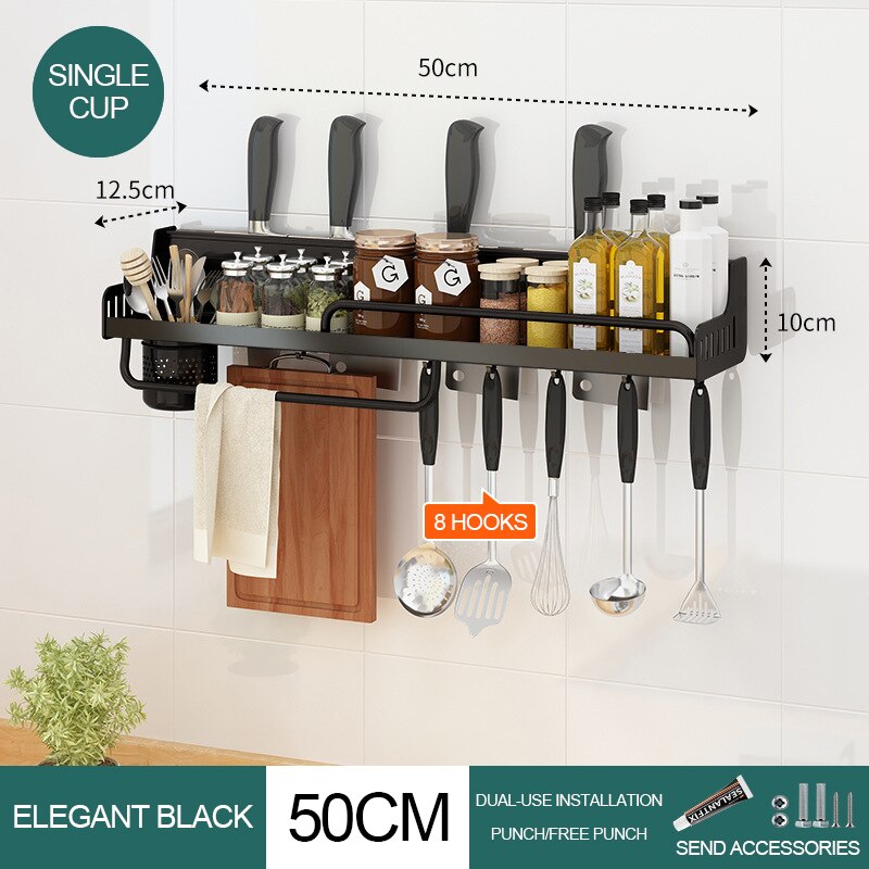 Kichen Organizer Zauberstab-montiert Gewürze Raum Regal Aluminium Multifunktions Kichen schlagen-freies Regal Lagerung Organizer Gestell für Gewürz: Single Tasse-50cm
