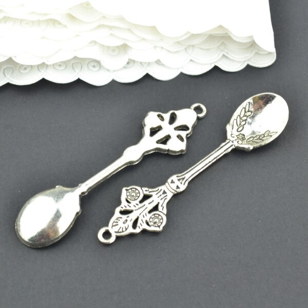 7Pcs Antiek Zilver Kleur Zinklegering Spoon Bedels Hangers Diy Sieraden Bevindingen Accessoires 62*15Mm J139