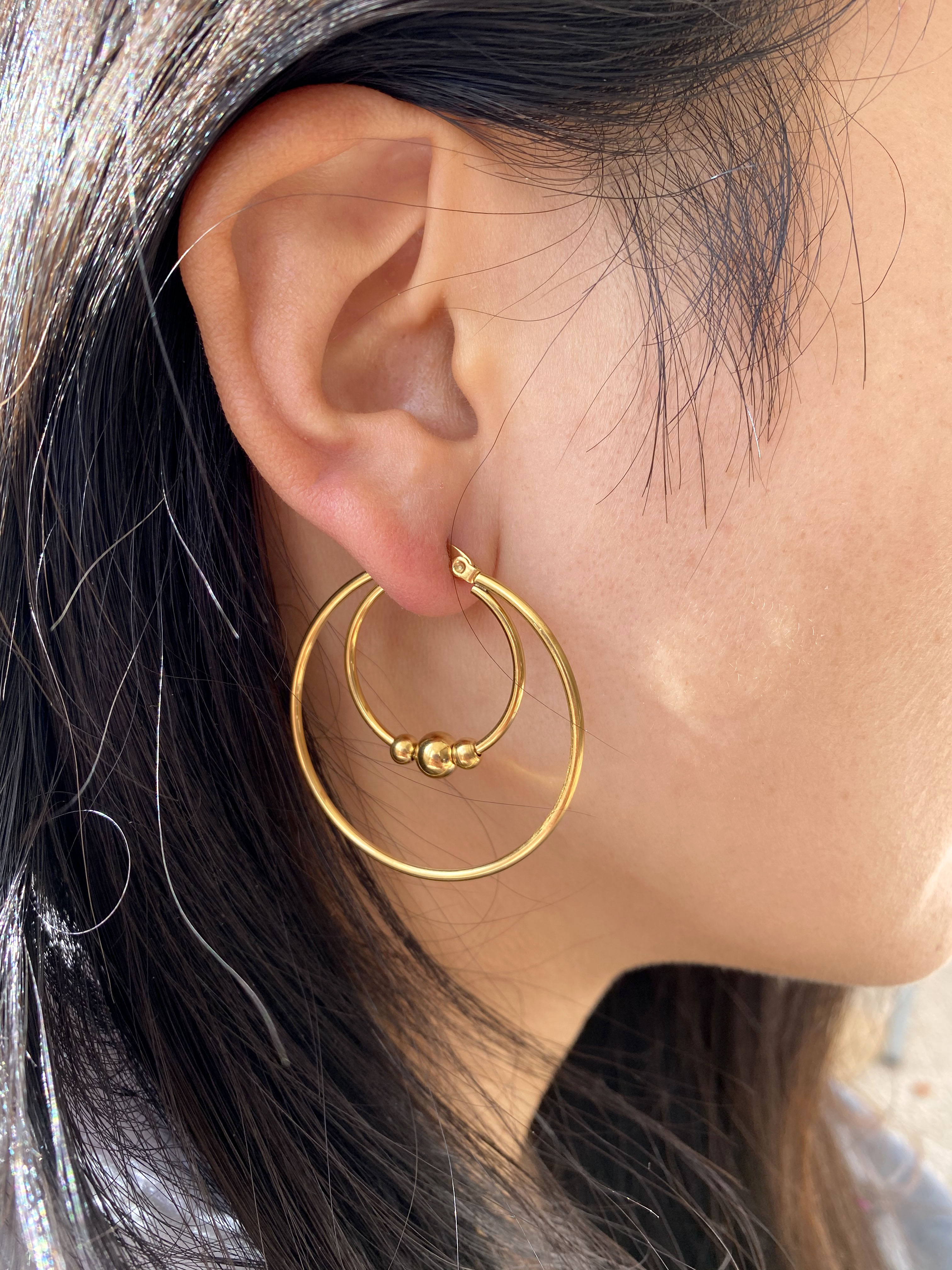 316l Stainless Steel Earrings Hoops With Ball Earing Double Layer Different Circle Round Gold Big Large Thick Hoop Earring