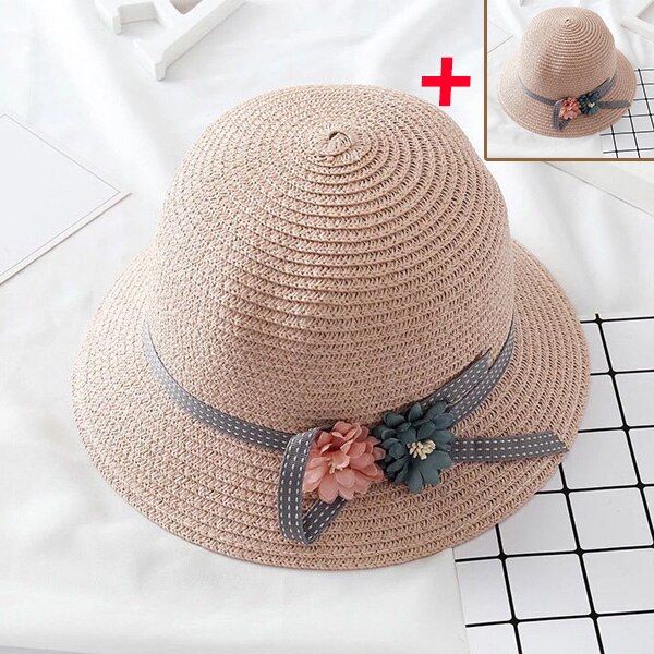 Nuovo 2pcs Cappello di Paglia Delle Donne Nodo Dell'arco Floreale Tesa Larga Dei Genitori-Bambino Cap per la Spiaggia di Trasporto di Goccia: hat  pink sakura