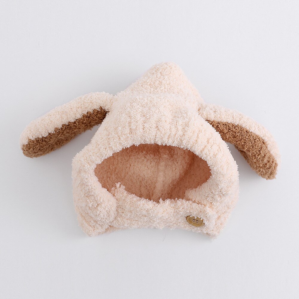 Vinter stil børns søde kanin tykkere strikkede hatskullies cap beanie hat til barn dreng og pige 02: Beige