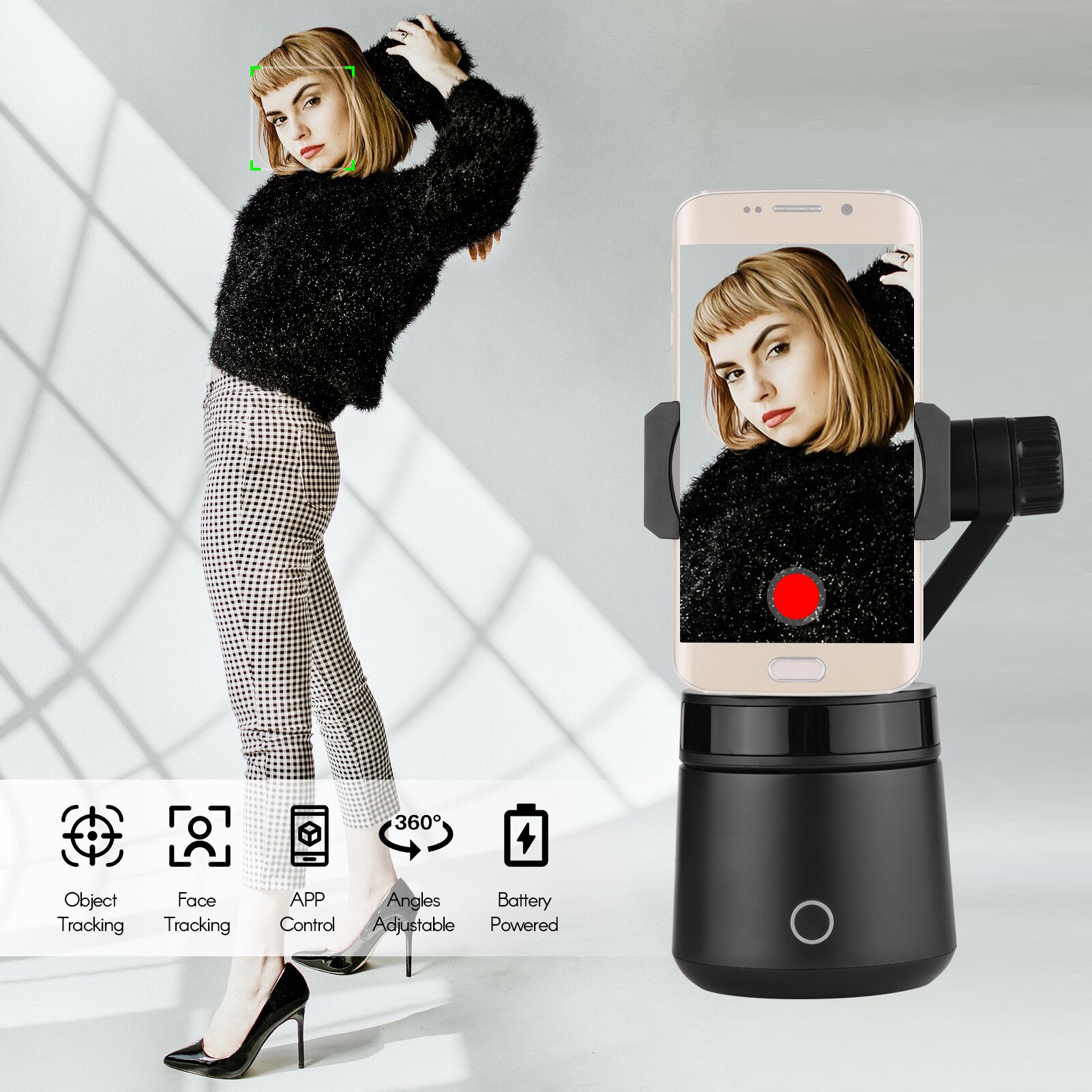 Smart Selfie Stick - Face Tracking - Phone Control - USB Charging - Bluetooth - for Smartphones