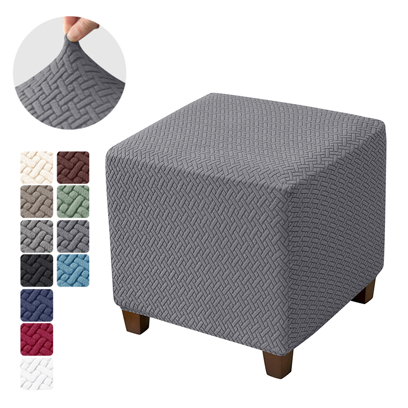 1PC Effen Jacquard Poef Hoes Vierkante Kruk Cover Elastische Fauteuil Voetsteun Cover Slaapkamer Voetenbank Case voor Woonkamer