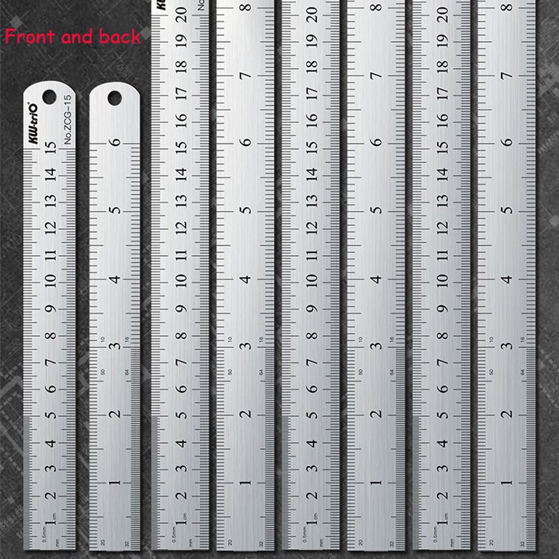 Four Length Specifications Scale Clear Stainless Steel Ruler Does Not Rust Double-sided Scale Office Stationery School Supplies