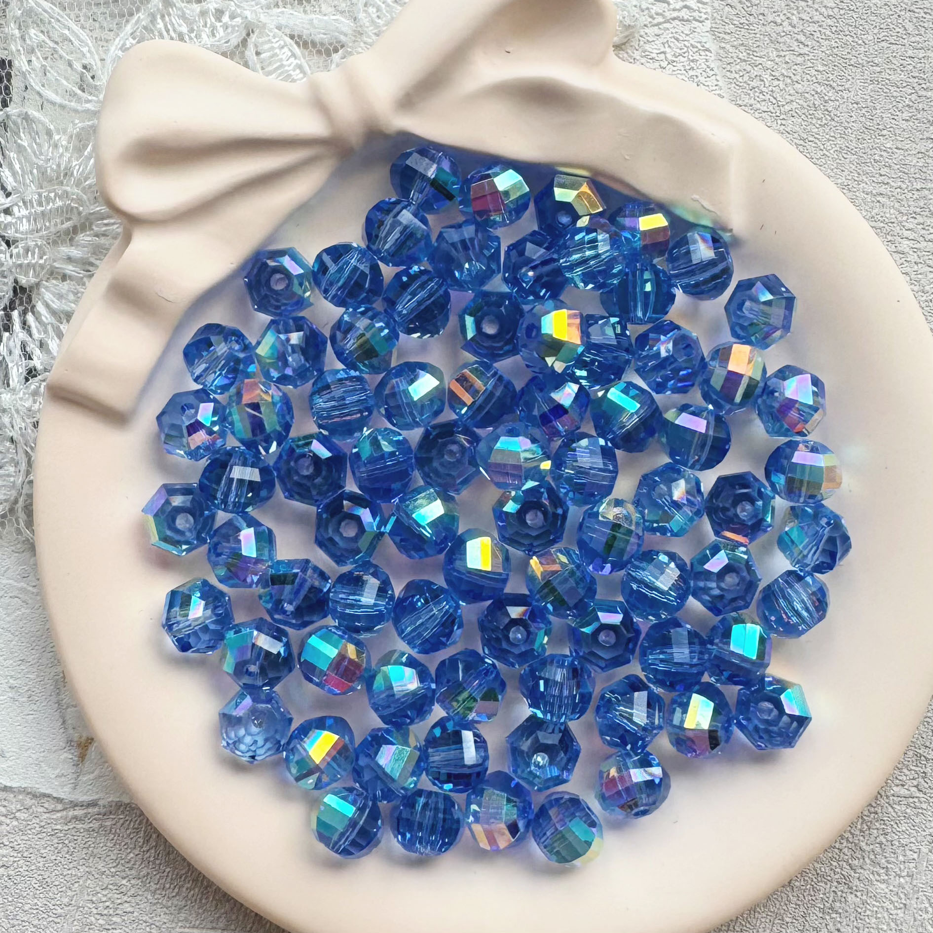 20 piezas cuentas de cristal redondas de Austria de 8mm, cuentas de vidrio facetadas de Color AB, cuentas espaciadoras sueltas para fabricación de joyería, collar de pulsera DIY: Plata